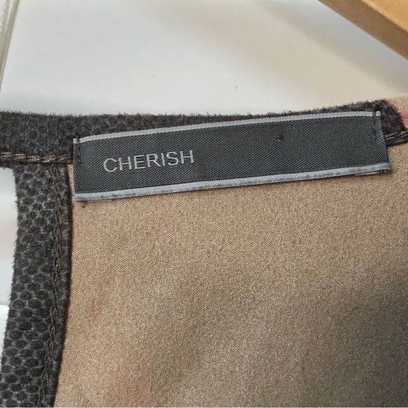 Cherish Taupe Large Floral Graphic Short Sleeve Mini Dress Medium Cut-out Back - Picture 3 of 5